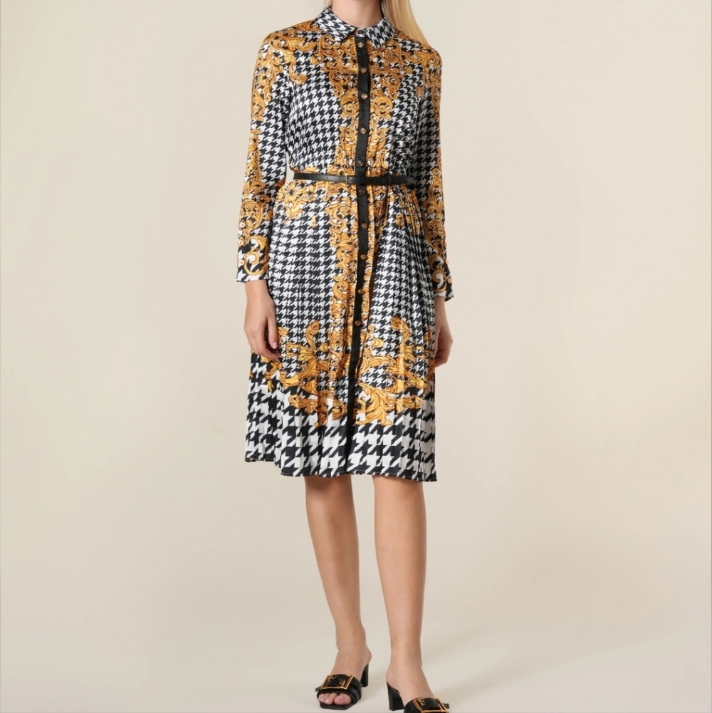Pierre Cardin Baroque Floral Printed Pleated Dress